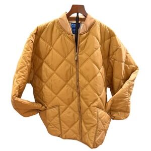 Vtg WINLOTT New York Quilted Bomber Jacket Camel Brown Full Zip Size L oversized